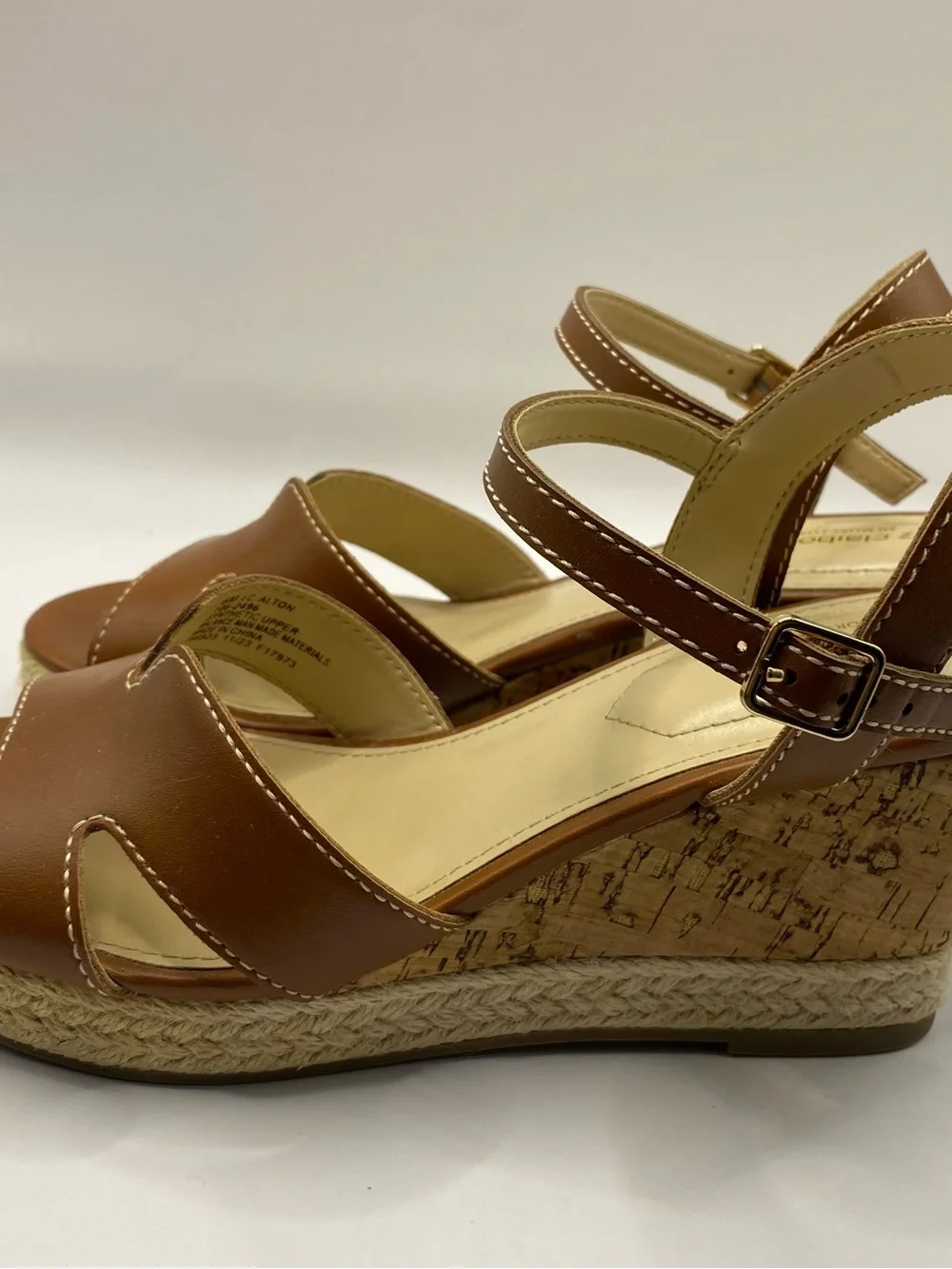Liz Claiborne Majorca Brown Leather Espadrille Wedge Sandal Womens 6 Memory Foam
